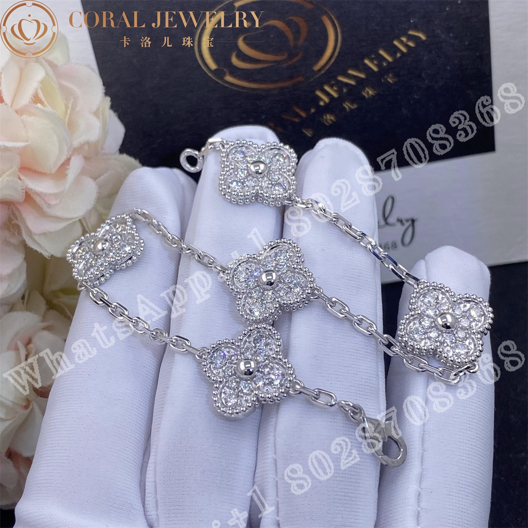 Van Cleef Arpels Vintage Alhambra Bracelet 5 Motifs White Gold Diamond Vcara41500 Coral (5)