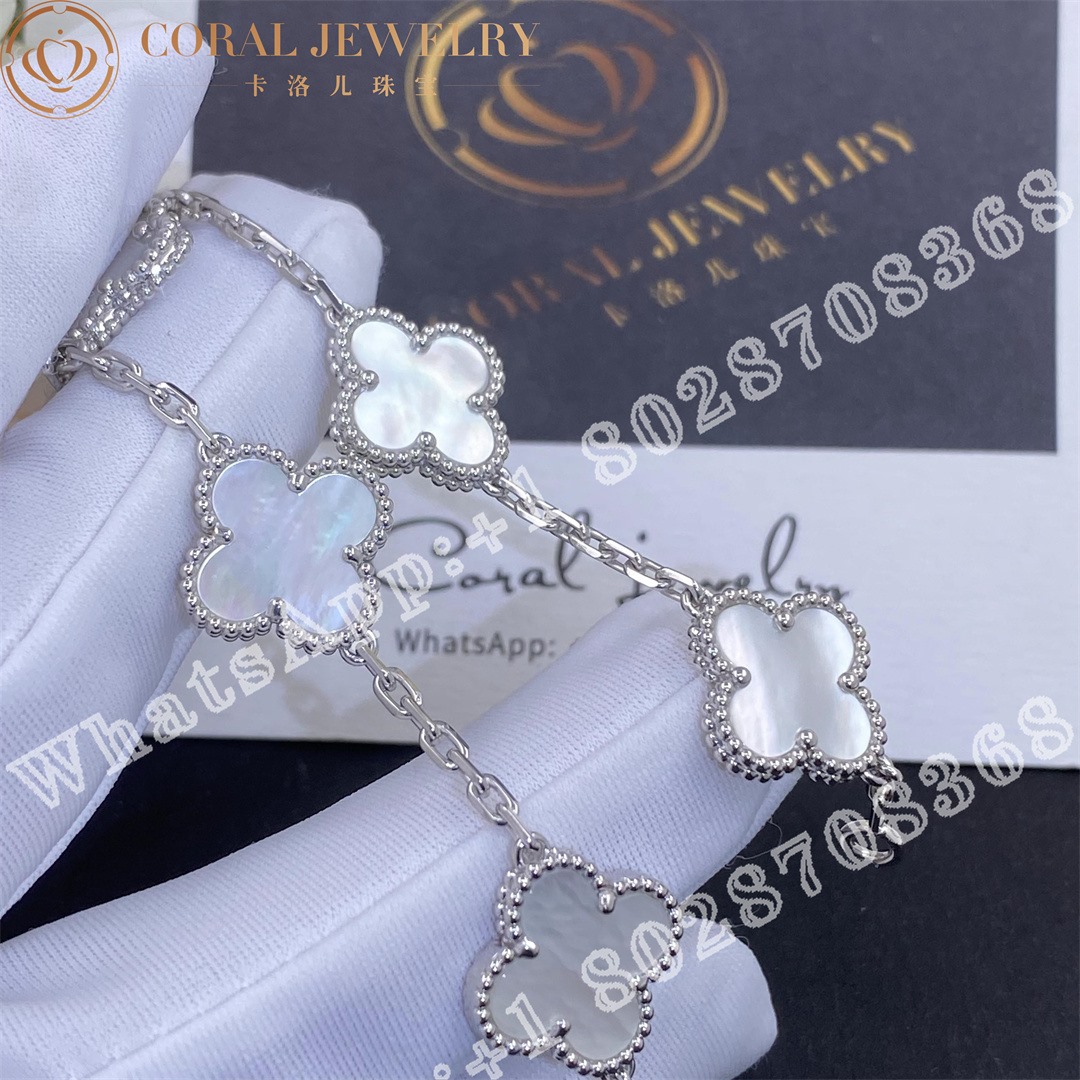 Van Cleef Arpels Vintage Alhambra Bracelet 5 Motifs White Gold Mother Of Pearl Vcarf48400 Coral (4)