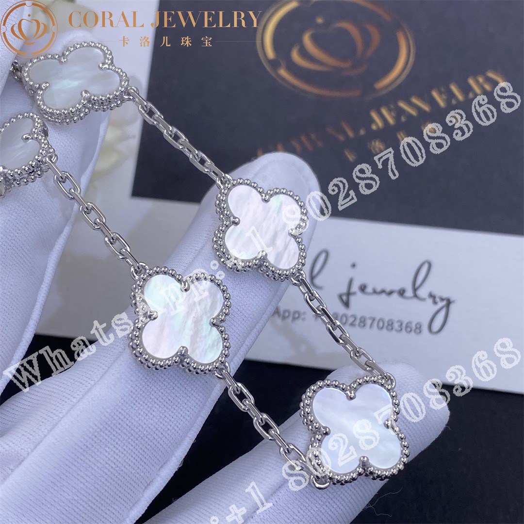 Van Cleef & Arpels Vintage Alhambra bracelet, 5 motifs White gold, Mother-of-pearl VCARF48400 - Image 4