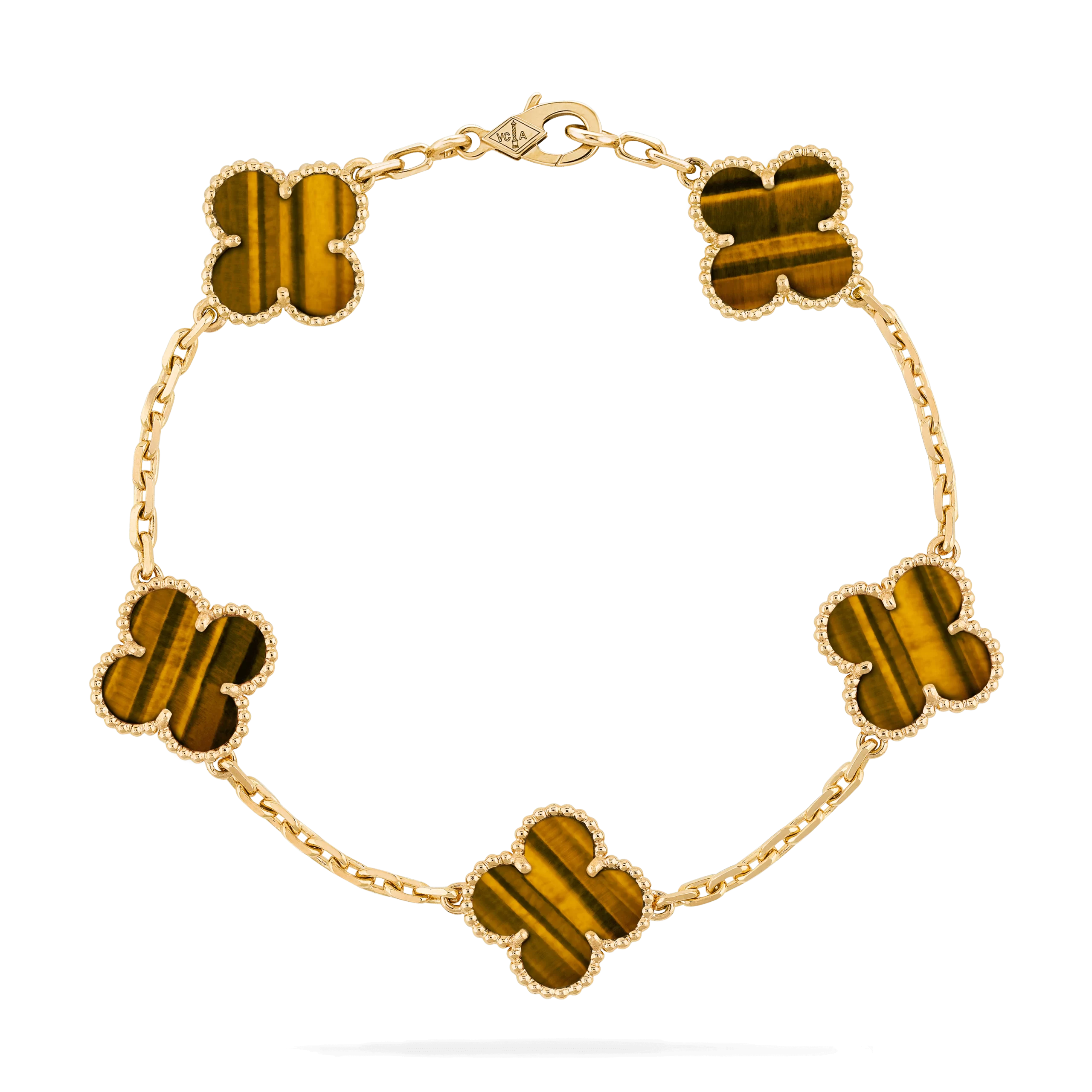 Van Cleef & Arpels Vintage Alhambra bracelet, 5 motifs Yellow gold, Tiger Eye VCARD35600