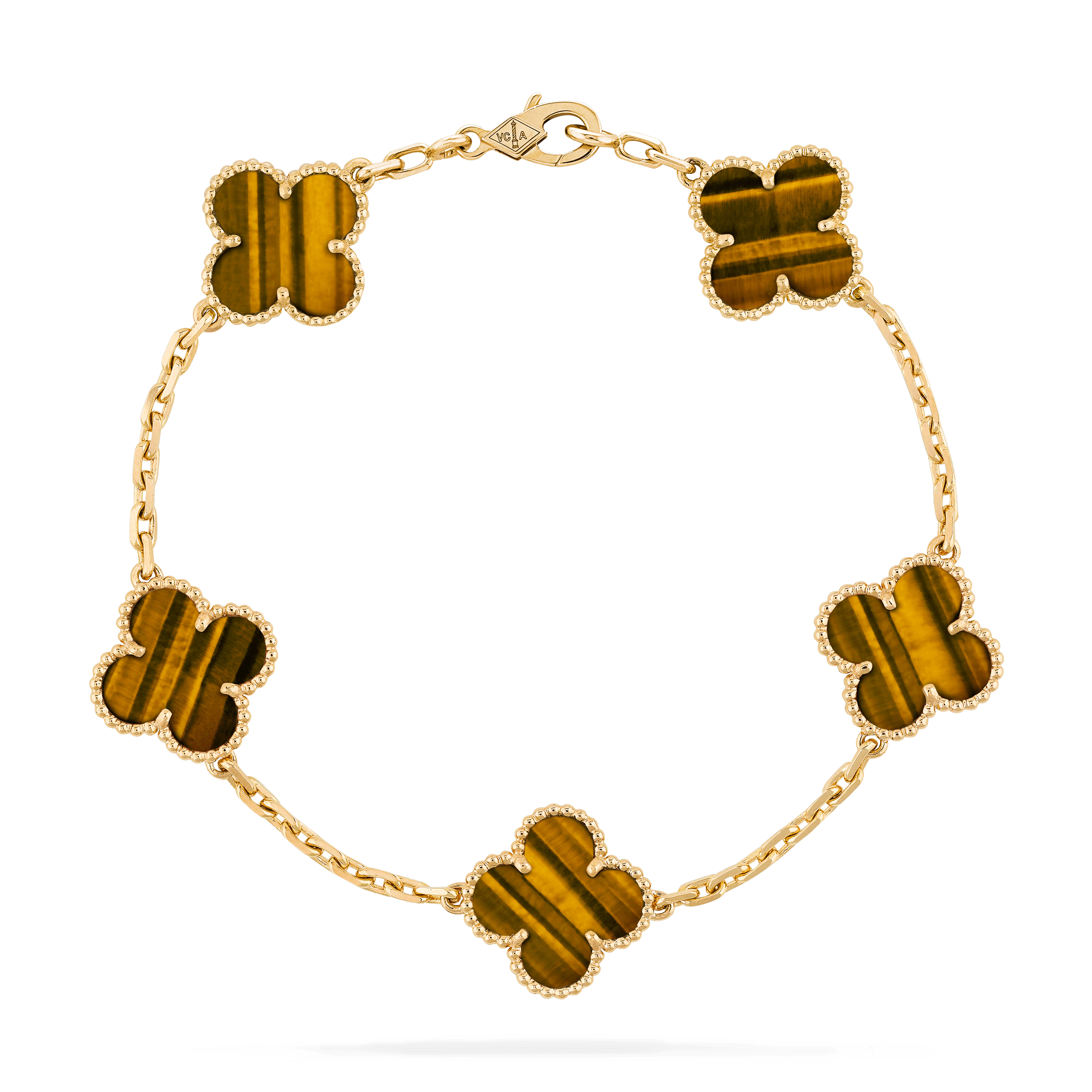 Van Cleef & Arpels Vintage Alhambra bracelet, 5 motifs Yellow gold, Tiger Eye VCARD35600