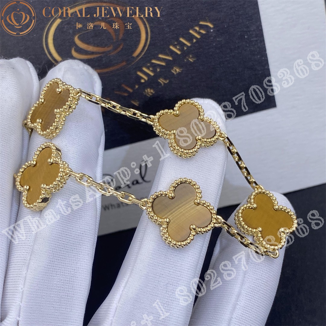 Van Cleef & Arpels Vintage Alhambra bracelet, 5 motifs Yellow gold, Tiger Eye VCARD35600 - Image 3