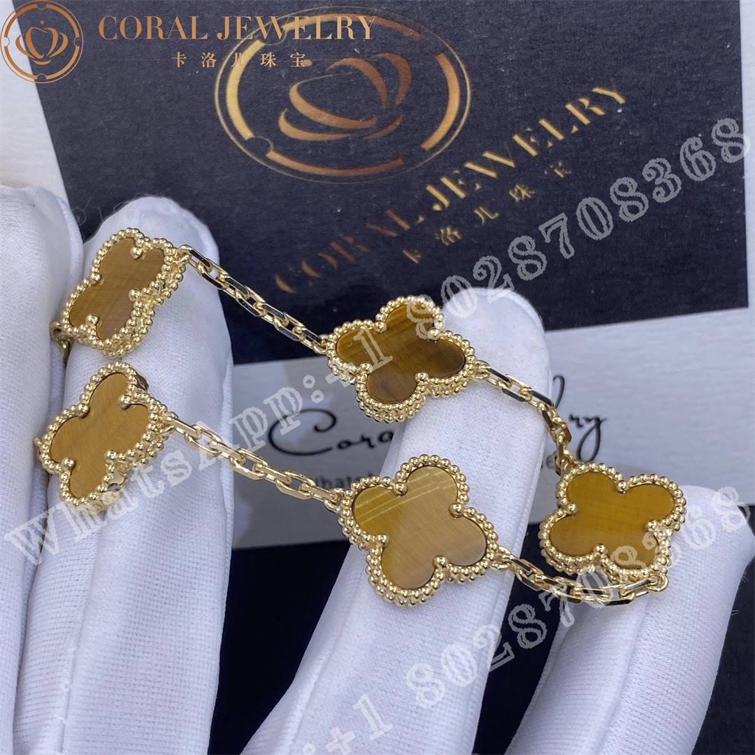 Van Cleef & Arpels Vintage Alhambra bracelet, 5 motifs Yellow gold, Tiger Eye VCARD35600 - Image 4