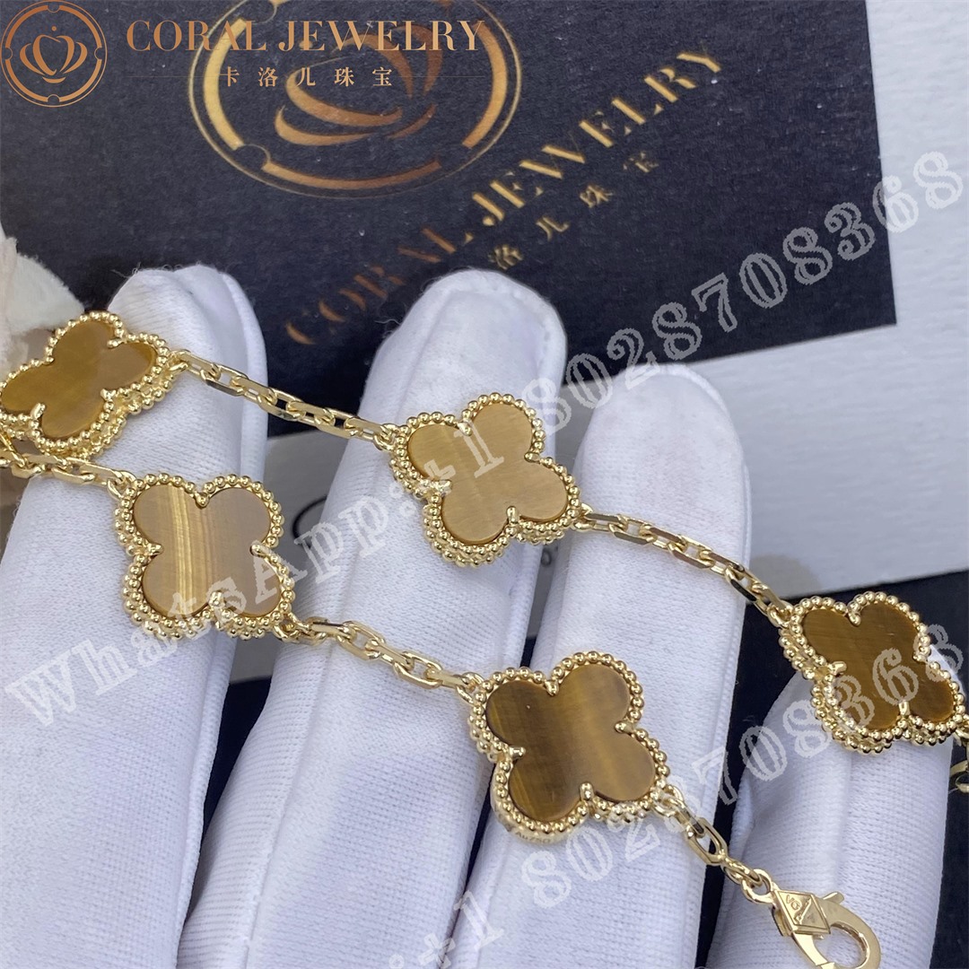 Van Cleef & Arpels Vintage Alhambra bracelet, 5 motifs Yellow gold, Tiger Eye VCARD35600 - Image 5