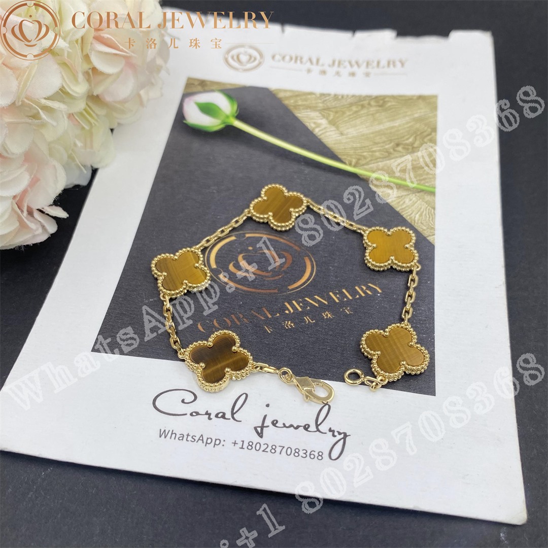 Van Cleef & Arpels Vintage Alhambra bracelet, 5 motifs Yellow gold, Tiger Eye VCARD35600 - Image 6