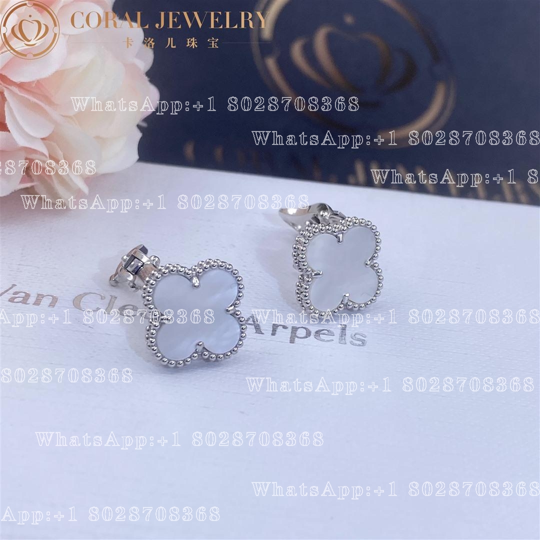 Van Cleef & Arpels Vintage Alhambra earrings White gold, Mother-of-pearl VCARF48600
