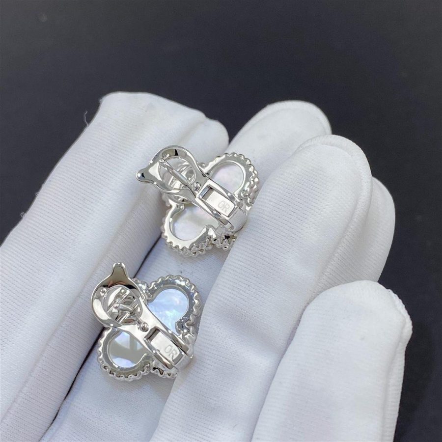 Van Cleef & Arpels Vintage Alhambra earrings White gold, Mother-of-pearl VCARF48600