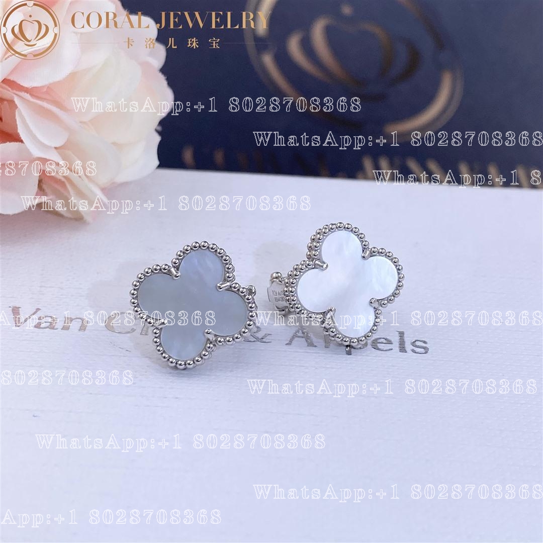Van Cleef & Arpels Vintage Alhambra earrings White gold, Mother-of-pearl VCARF48600