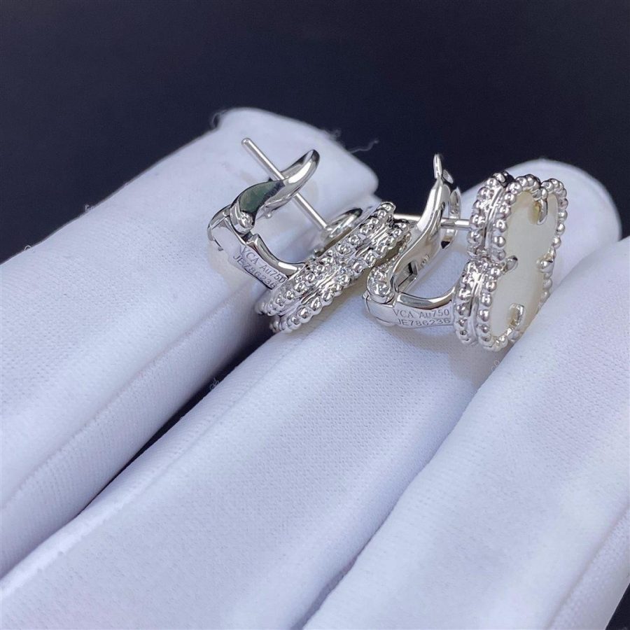 Van Cleef & Arpels Vintage Alhambra earrings White gold, Mother-of-pearl VCARF48600