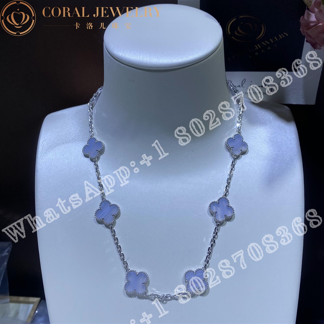 Van Cleef Arpels Vintage Alhambra Necklace 10 Motifs White Gold Chalcedony Vcard34800 Coral (1)