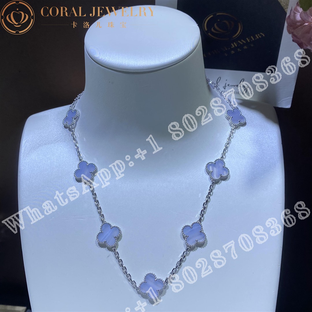 Van Cleef Arpels Vintage Alhambra Necklace 10 Motifs White Gold Chalcedony Vcard34800 Coral (2)