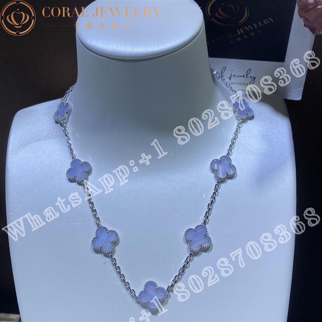 Van Cleef & Arpels Vintage Alhambra necklace, 10 motifs White gold, Chalcedony VCARD34800 - Image 3