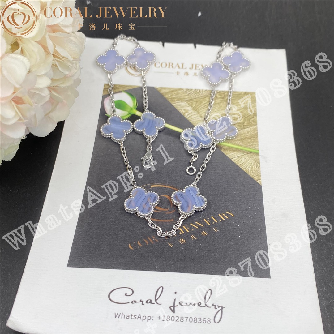 Van Cleef & Arpels Vintage Alhambra necklace, 10 motifs White gold, Chalcedony VCARD34800 - Image 4