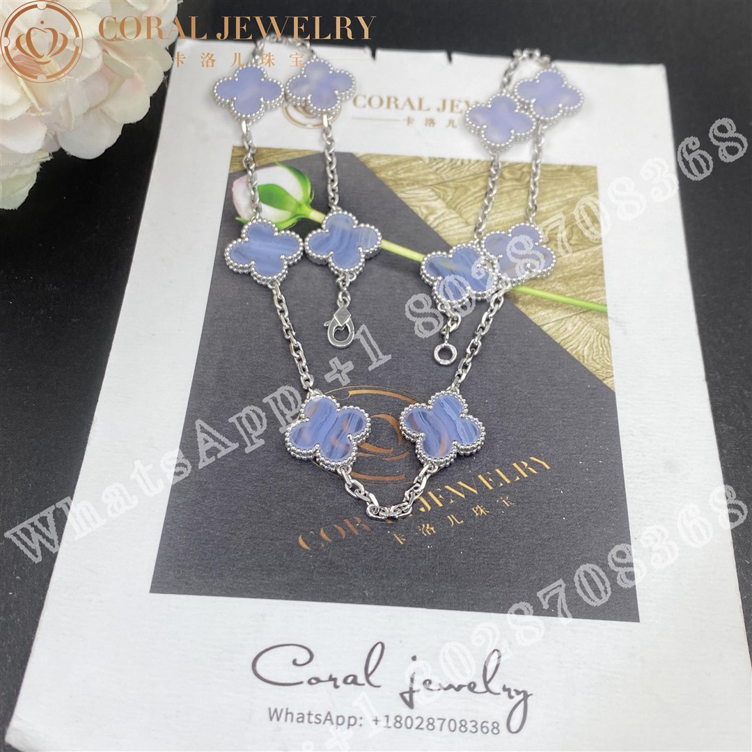 Van Cleef & Arpels Vintage Alhambra necklace, 10 motifs White gold, Chalcedony VCARD34800 - Image 5