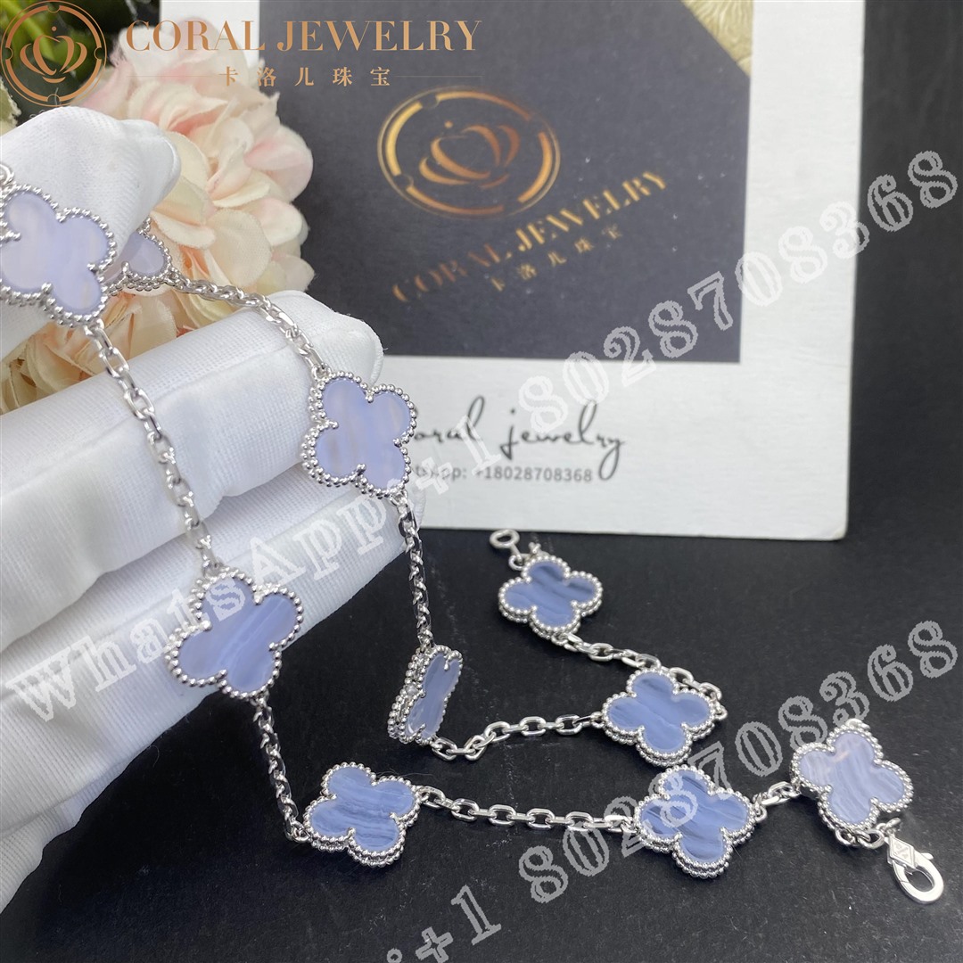 Van Cleef & Arpels Vintage Alhambra necklace, 10 motifs White gold, Chalcedony VCARD34800 - Image 6