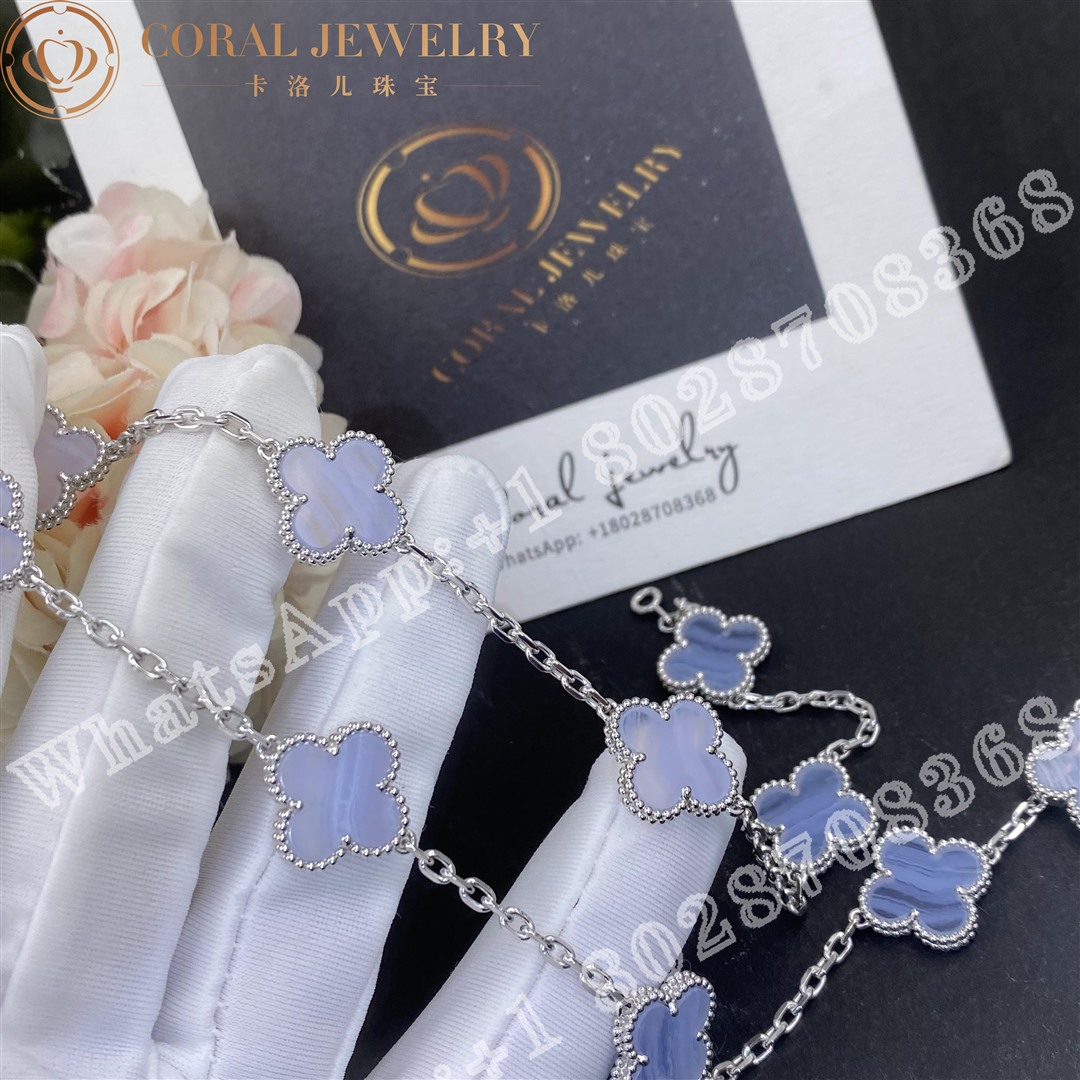 Van Cleef & Arpels Vintage Alhambra necklace, 10 motifs White gold, Chalcedony VCARD34800 - Image 7