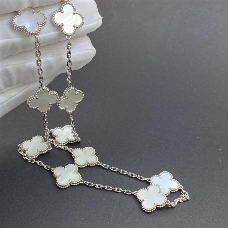 Van Cleef & Arpels Vintage Alhambra necklace, 10 motifs White gold, Mother-of-pearl VCARF48500