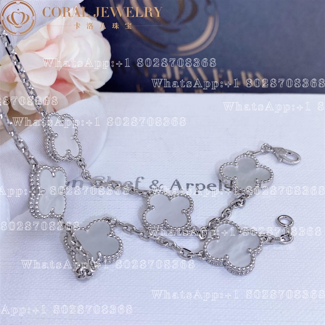 Van Cleef & Arpels Vintage Alhambra necklace, 10 motifs White gold, Mother-of-pearl VCARF48500