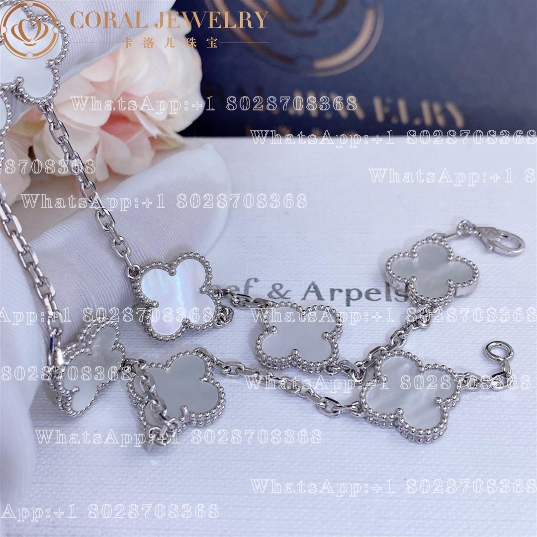 Van Cleef & Arpels Vintage Alhambra necklace, 10 motifs White gold, Mother-of-pearl VCARF48500