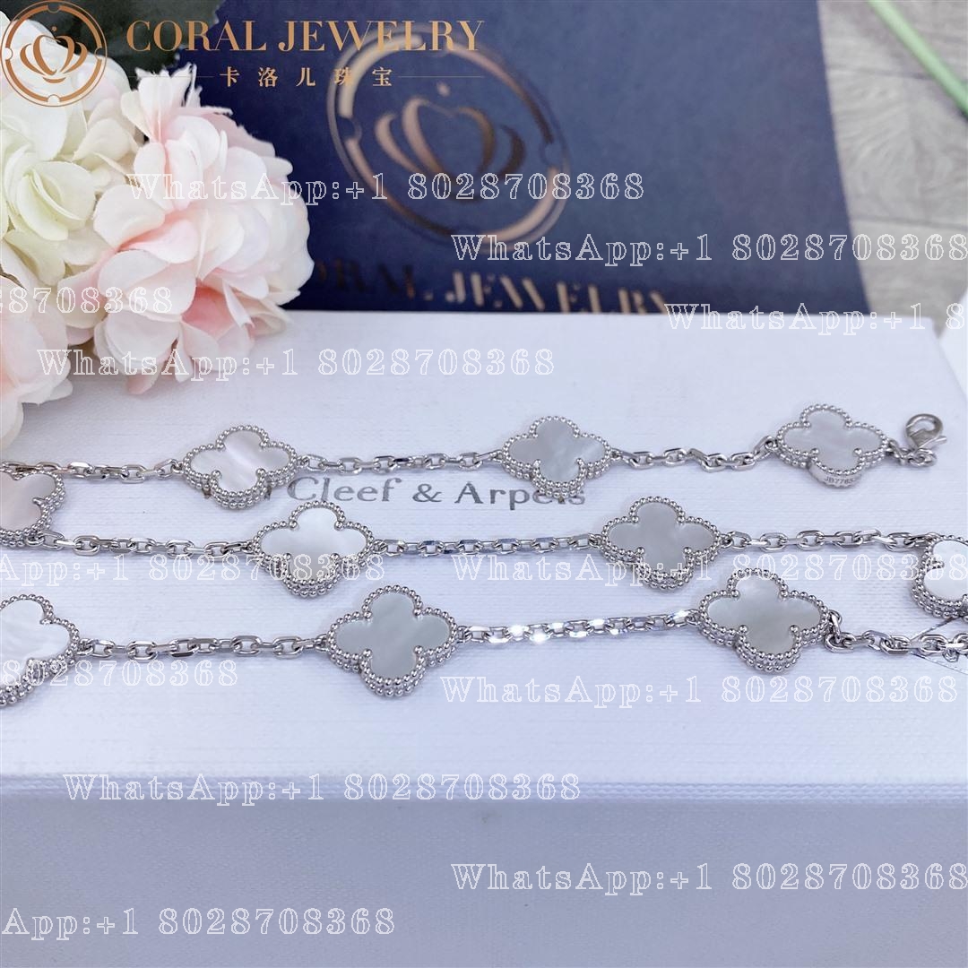 Van Cleef & Arpels Vintage Alhambra necklace, 10 motifs White gold, Mother-of-pearl VCARF48500