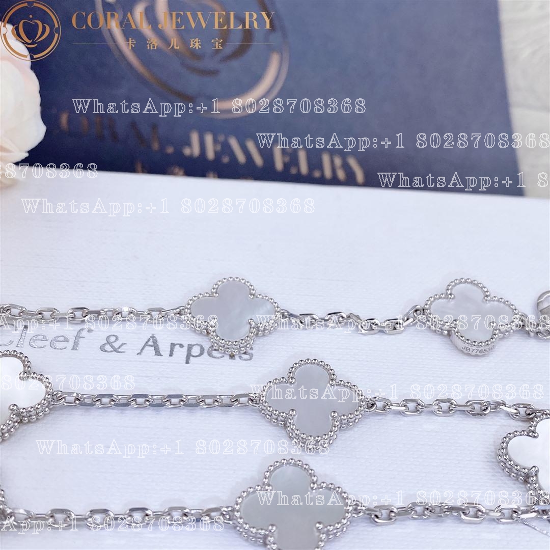 Van Cleef & Arpels Vintage Alhambra necklace, 10 motifs White gold, Mother-of-pearl VCARF48500