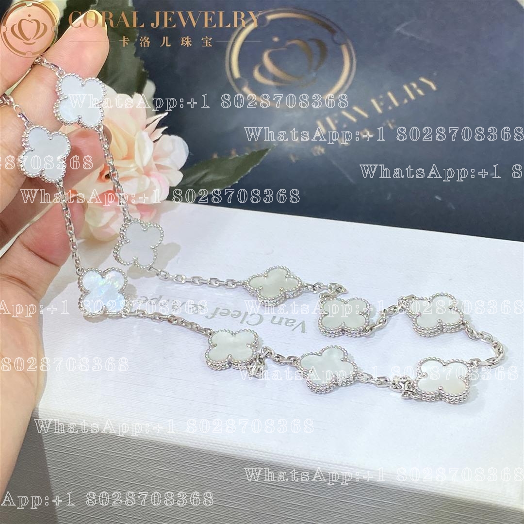 Van Cleef & Arpels Vintage Alhambra necklace, 10 motifs White gold, Mother-of-pearl VCARF48500