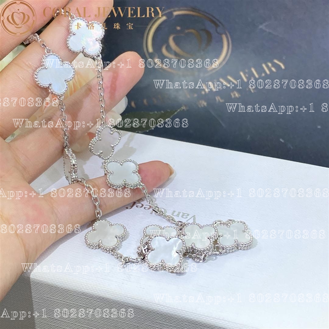 Van Cleef & Arpels Vintage Alhambra necklace, 10 motifs White gold, Mother-of-pearl VCARF48500