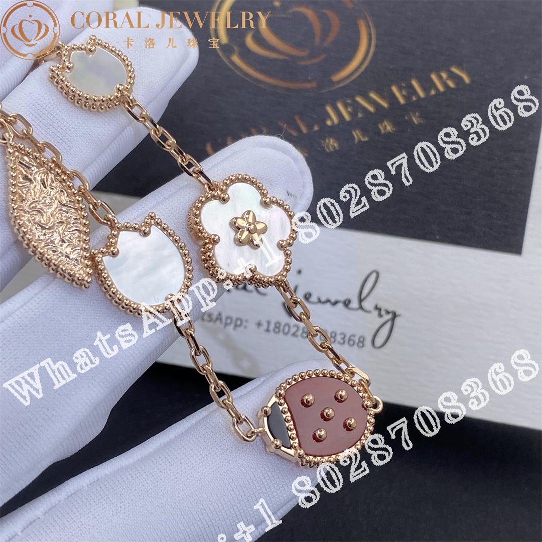 Van Cleef Arpels Lucky Spring Bracelet 5 Motifs Rose Gold Carnelian Mother Of Pearl Onyx Vcarp7rr00 Coral (2)