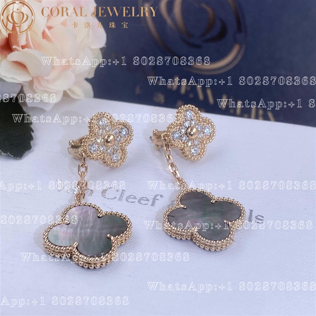 Van Cleef & Arpels Magic Alhambra earrings, 2 motifs Rose gold, Diamond, Mother-of-pearl VCARP2R200