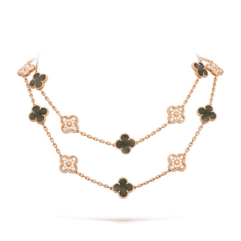 Van Cleef & Arpels Vintage Alhambra long necklace, 20 motifs Rose gold, Diamond, Mother-of-pearl VCARP2R000