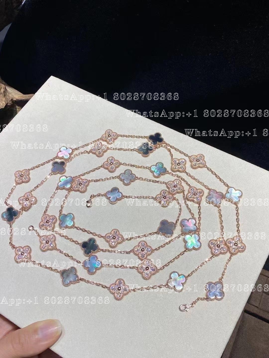 Van Cleef & Arpels Vintage Alhambra long necklace, 20 motifs Rose gold, Diamond, Mother-of-pearl VCARP2R000