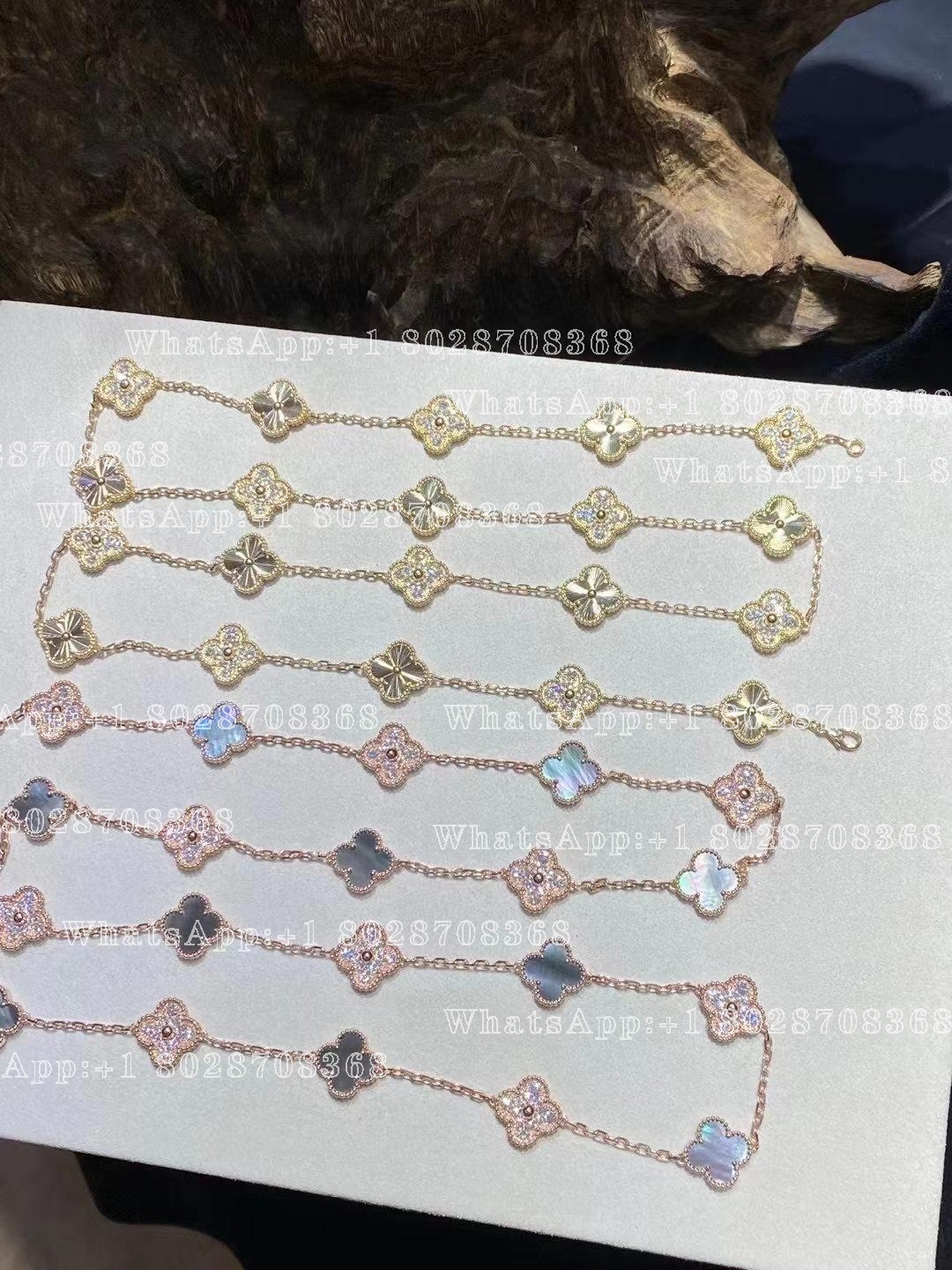 Van Cleef & Arpels Vintage Alhambra long necklace, 20 motifs Rose gold, Diamond, Mother-of-pearl VCARP2R000