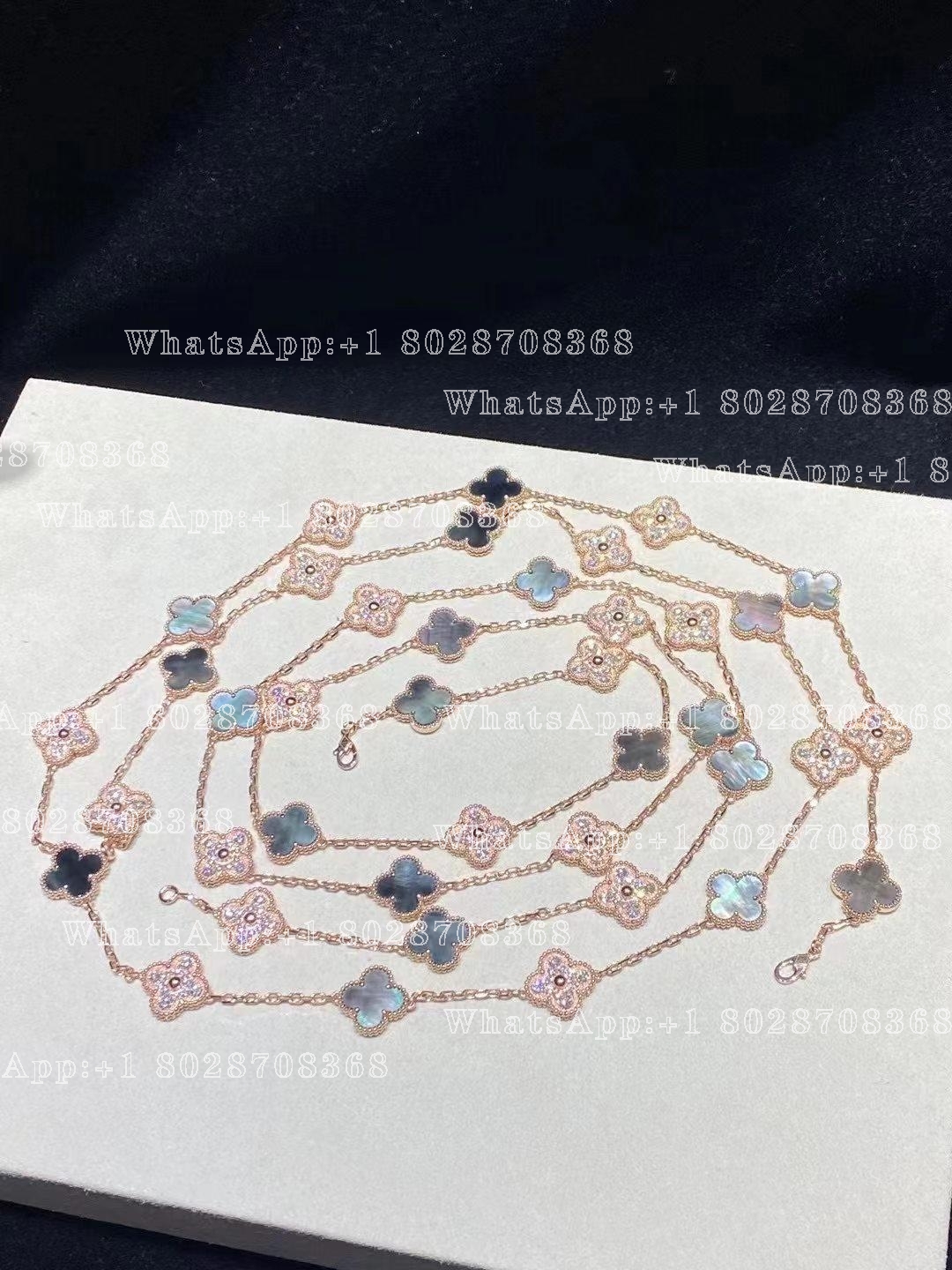 Van Cleef & Arpels Vintage Alhambra long necklace, 20 motifs Rose gold, Diamond, Mother-of-pearl VCARP2R000