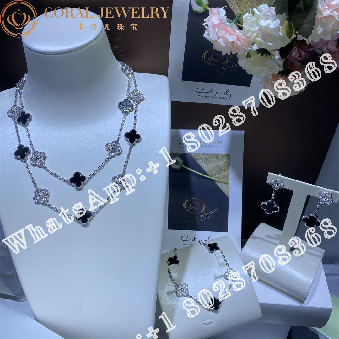 Van Cleef & Arpels Vintage Alhambra long necklace, 20 motifs White gold, Diamond, Onyx VCARP2R800 - Image 8