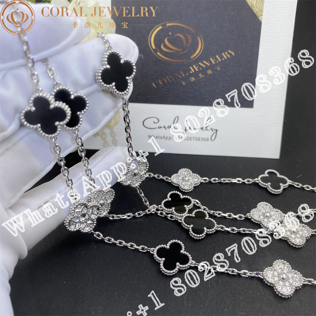 Van Cleef & Arpels Vintage Alhambra long necklace, 20 motifs White gold, Diamond, Onyx VCARP2R800 - Image 4