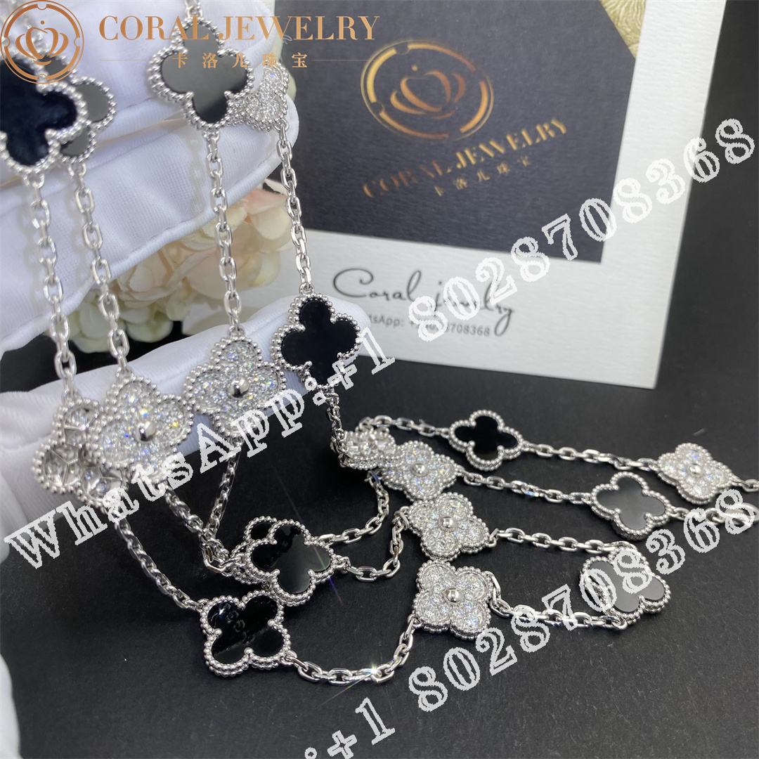 Van Cleef & Arpels Vintage Alhambra long necklace, 20 motifs White gold, Diamond, Onyx VCARP2R800 - Image 5