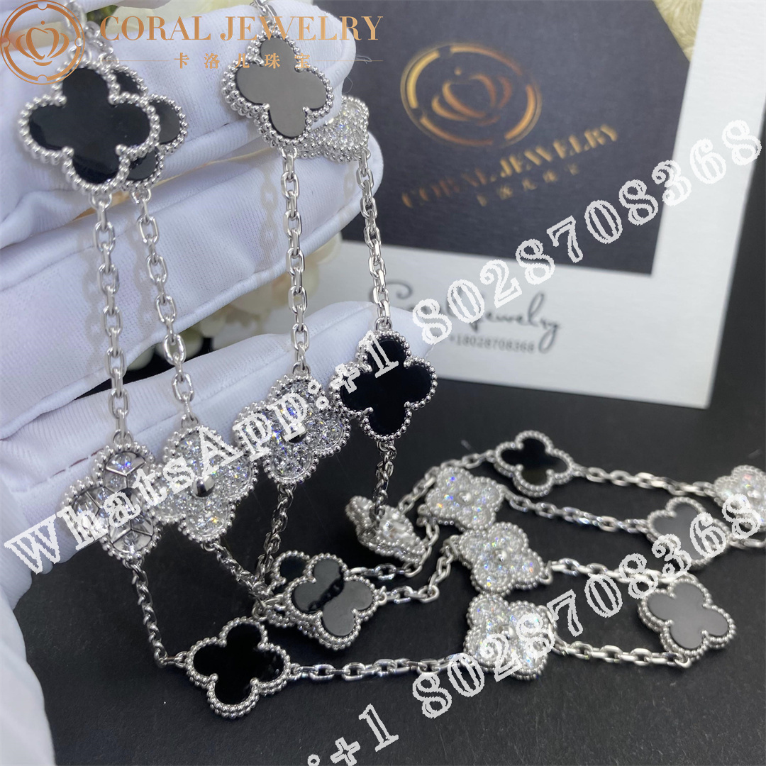 Van Cleef & Arpels Vintage Alhambra long necklace, 20 motifs White gold, Diamond, Onyx VCARP2R800 - Image 6