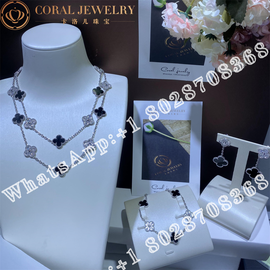 Van Cleef & Arpels Vintage Alhambra long necklace, 20 motifs White gold, Diamond, Onyx VCARP2R800 - Image 7