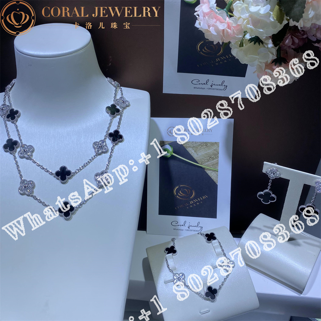 Van Cleef & Arpels Vintage Alhambra long necklace, 20 motifs White gold, Diamond, Onyx VCARP2R800 - Image 9