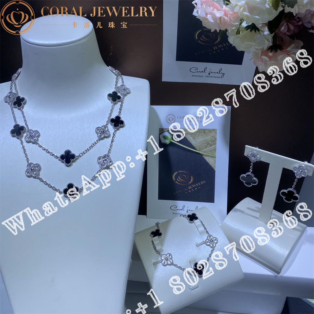 Van Cleef & Arpels Vintage Alhambra long necklace, 20 motifs White gold, Diamond, Onyx VCARP2R800 - Image 10