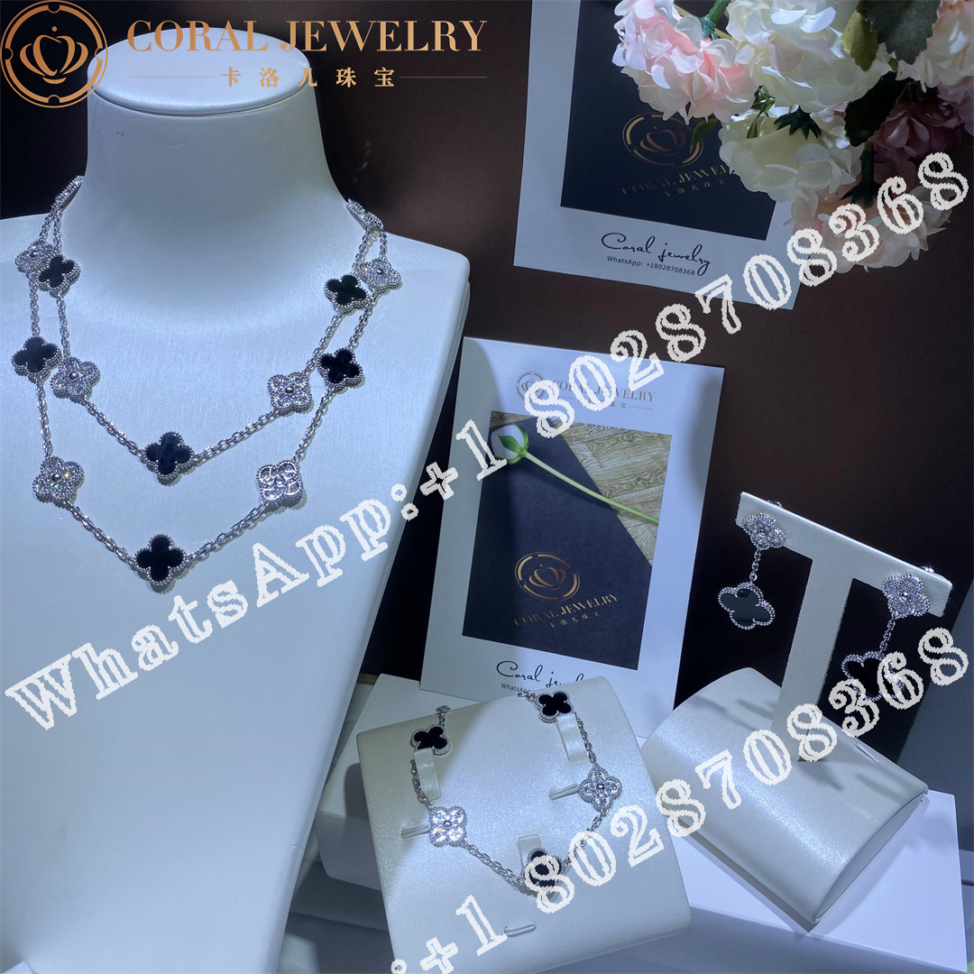 Van Cleef & Arpels Vintage Alhambra long necklace, 20 motifs White gold, Diamond, Onyx VCARP2R800 - Image 11