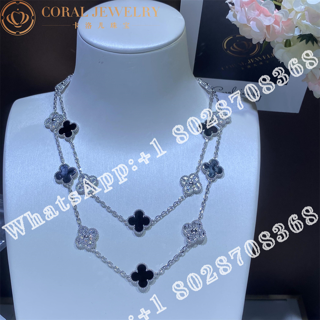 Van Cleef Arpels Vintage Alhambra Long Necklace 20 Motifs White Gold Diamond Onyx Vcarp2r800 Cora (6)