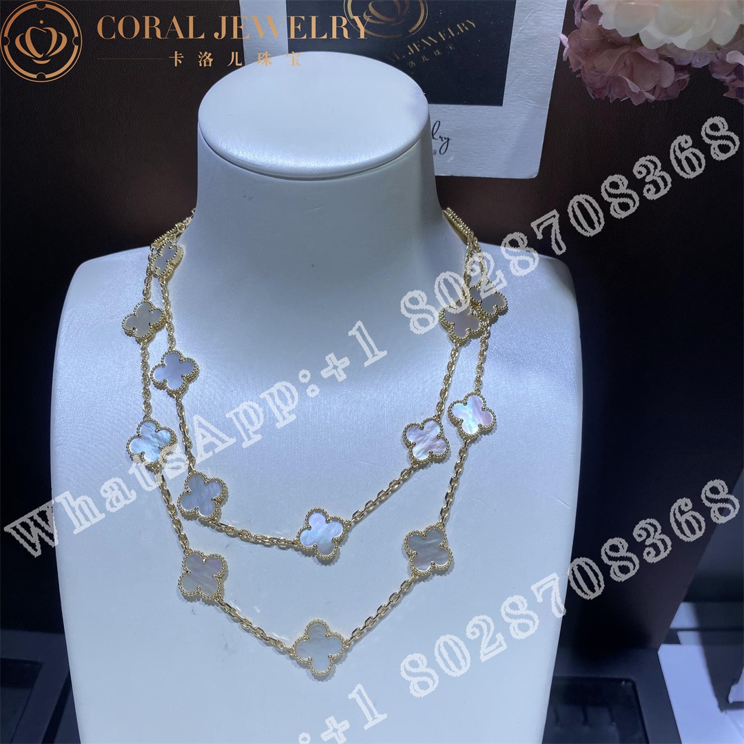 Van Cleef Arpels Vintage Alhambra Long Necklace 20 Motifs Yellow Gold Mother Of Pearl Vcara42100 Coral (1)