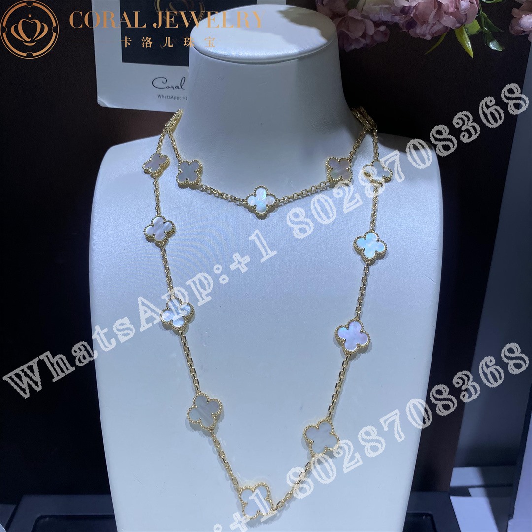 Van Cleef Arpels Vintage Alhambra Long Necklace 20 Motifs Yellow Gold Mother Of Pearl Vcara42100 Coral (2)