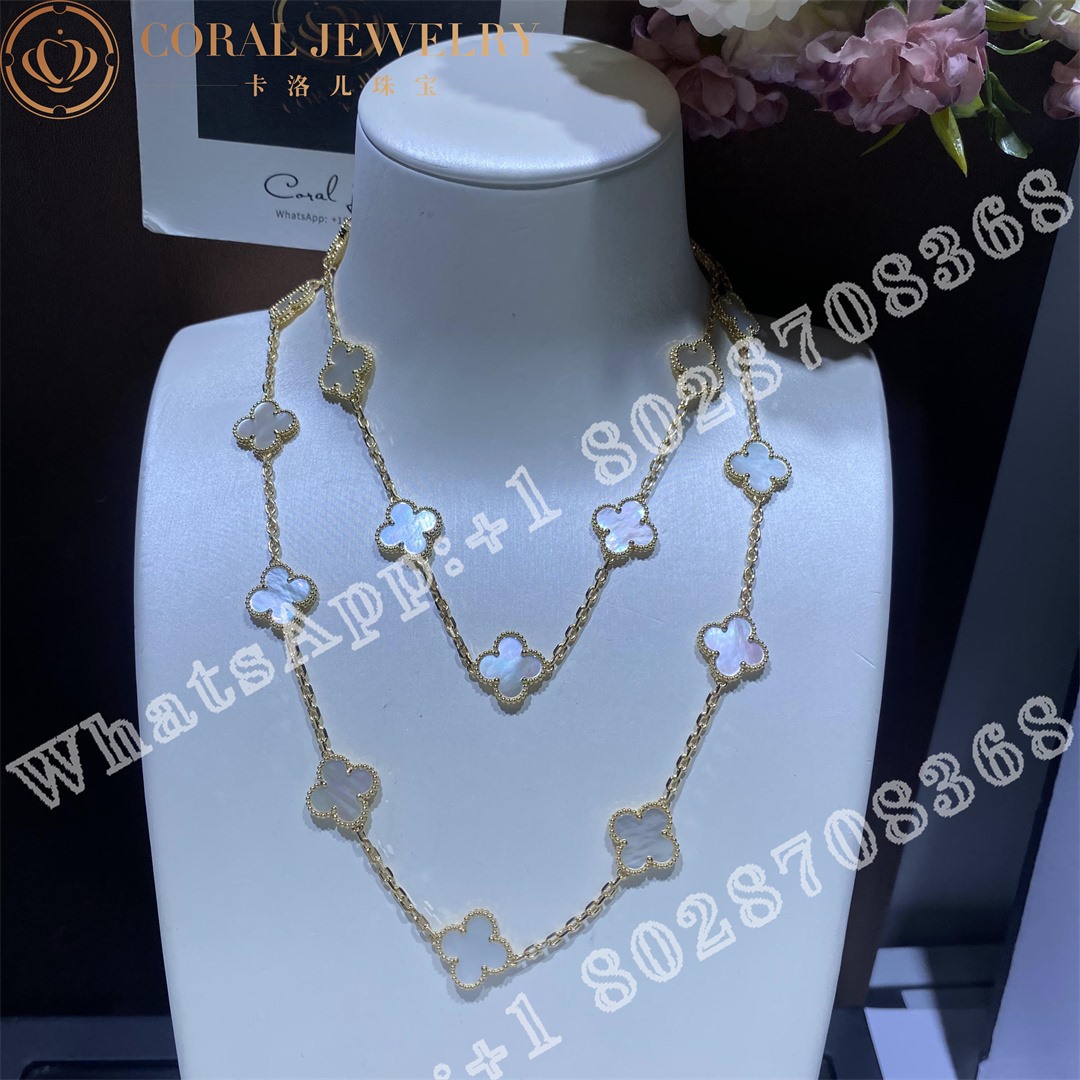 Van Cleef & Arpels Vintage Alhambra long necklace, 20 motifs Yellow gold, Mother-of-pearl VCARA42100 - Image 3