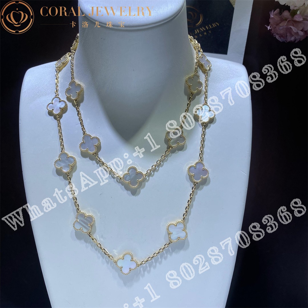 Van Cleef & Arpels Vintage Alhambra long necklace, 20 motifs Yellow gold, Mother-of-pearl VCARA42100 - Image 4