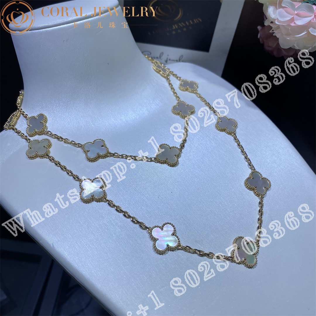 Van Cleef & Arpels Vintage Alhambra long necklace, 20 motifs Yellow gold, Mother-of-pearl VCARA42100 - Image 5