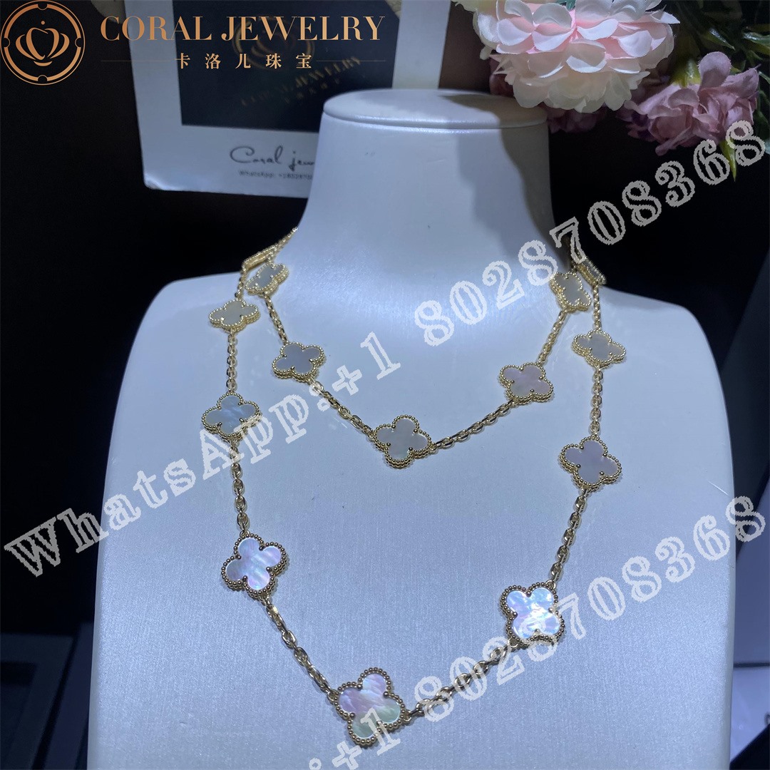Van Cleef & Arpels Vintage Alhambra long necklace, 20 motifs Yellow gold, Mother-of-pearl VCARA42100 - Image 6