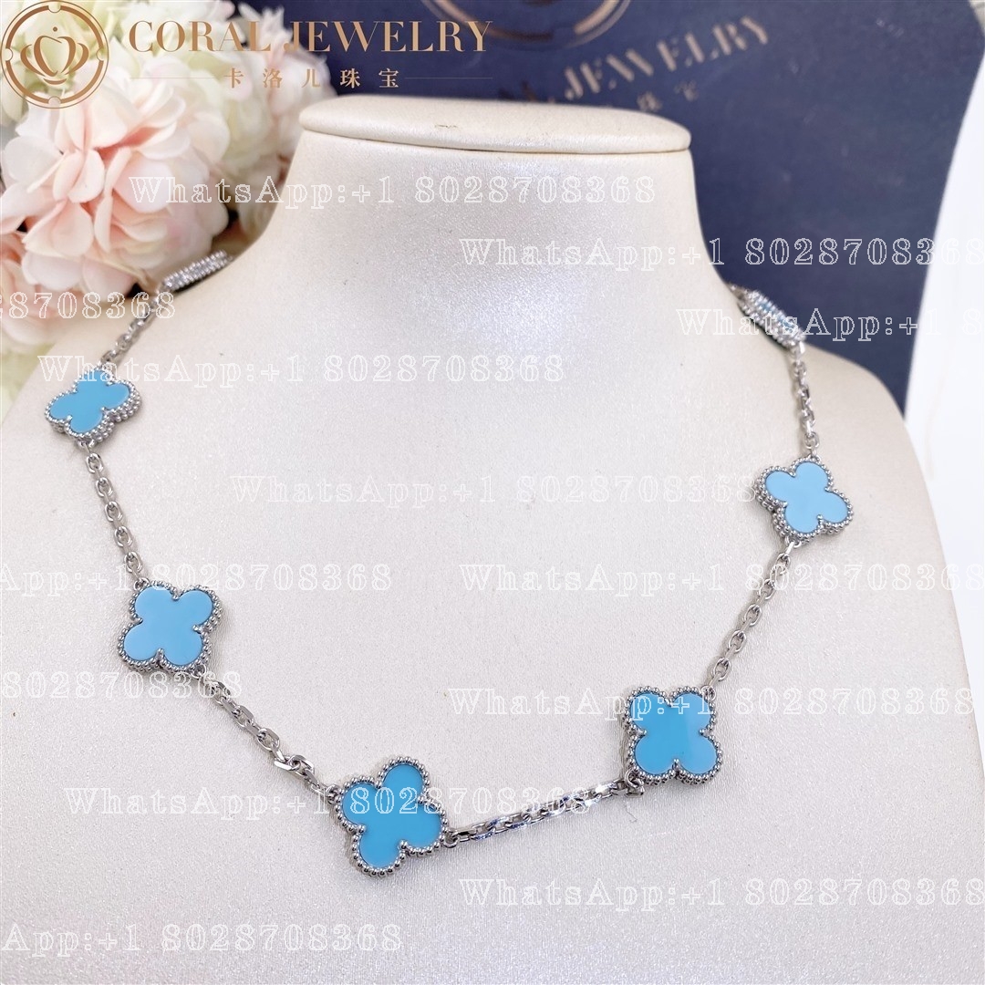 Van Cleef & Arpels Vintage Alhambra necklace, 10 motifs White gold, Turquoise - Image 4
