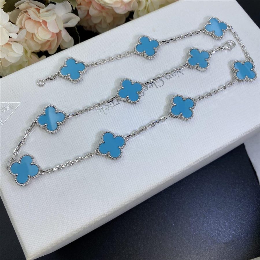 Van Cleef & Arpels Vintage Alhambra necklace, 10 motifs White gold, Turquoise - Image 5